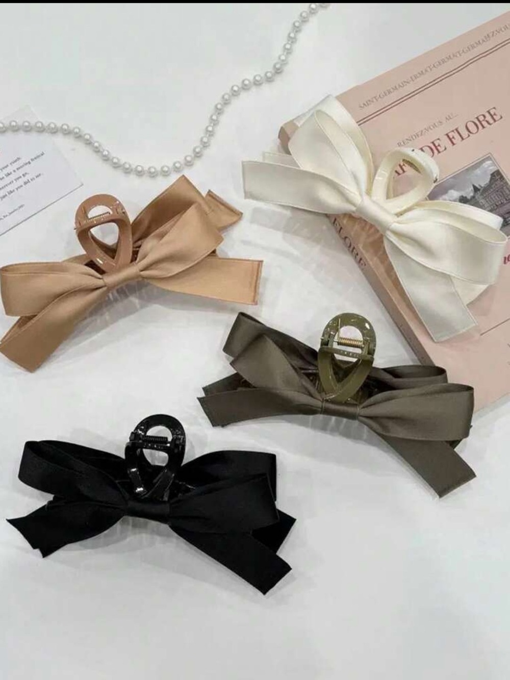 Double Sided Satin Bow Hair Claw Clip Set-4 pc NEW